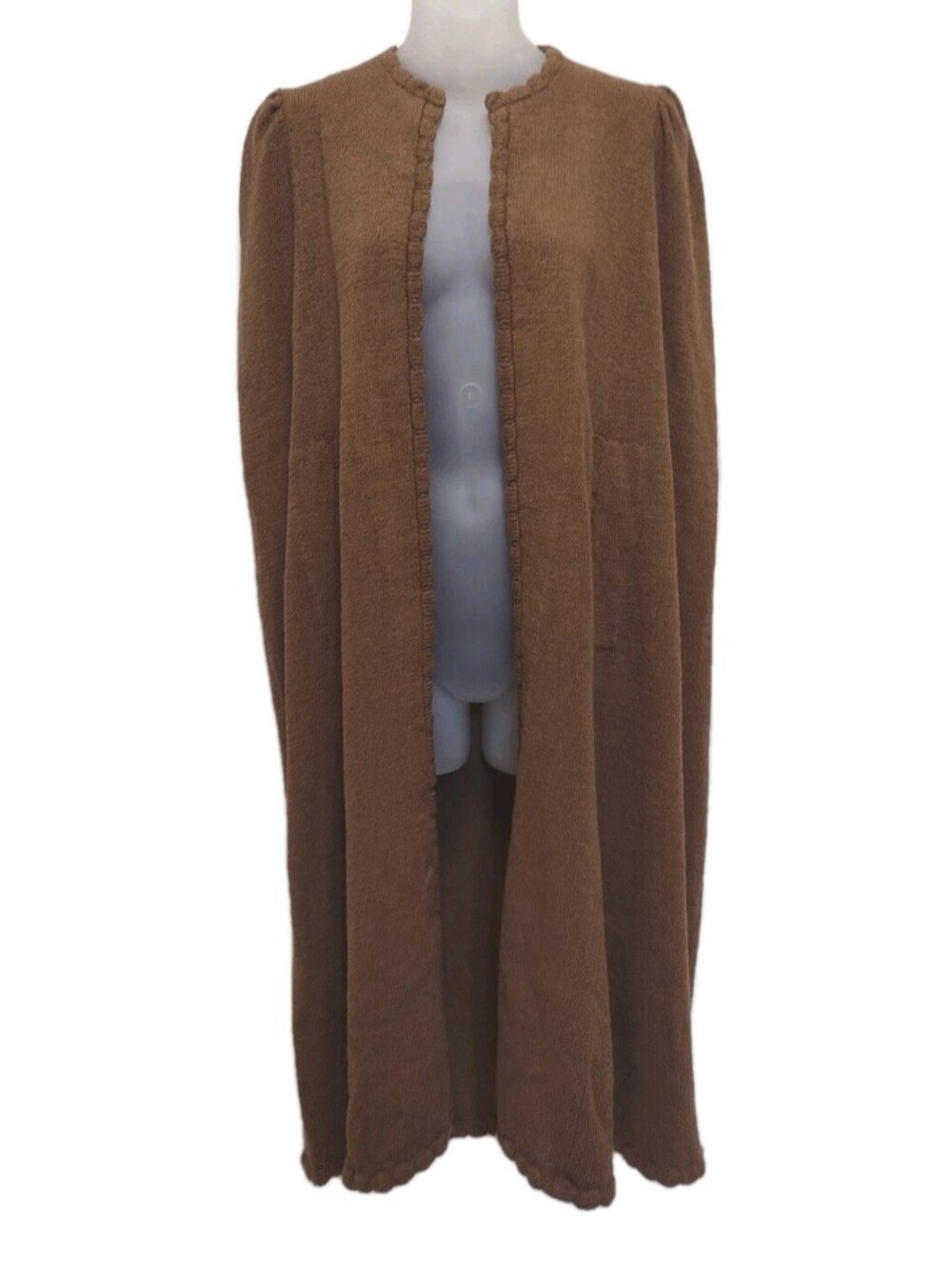 70s Adolfo Saks Fifth Ave Cape Ruana Cloak Wool Rayon Brown Open Front Boho Luxe